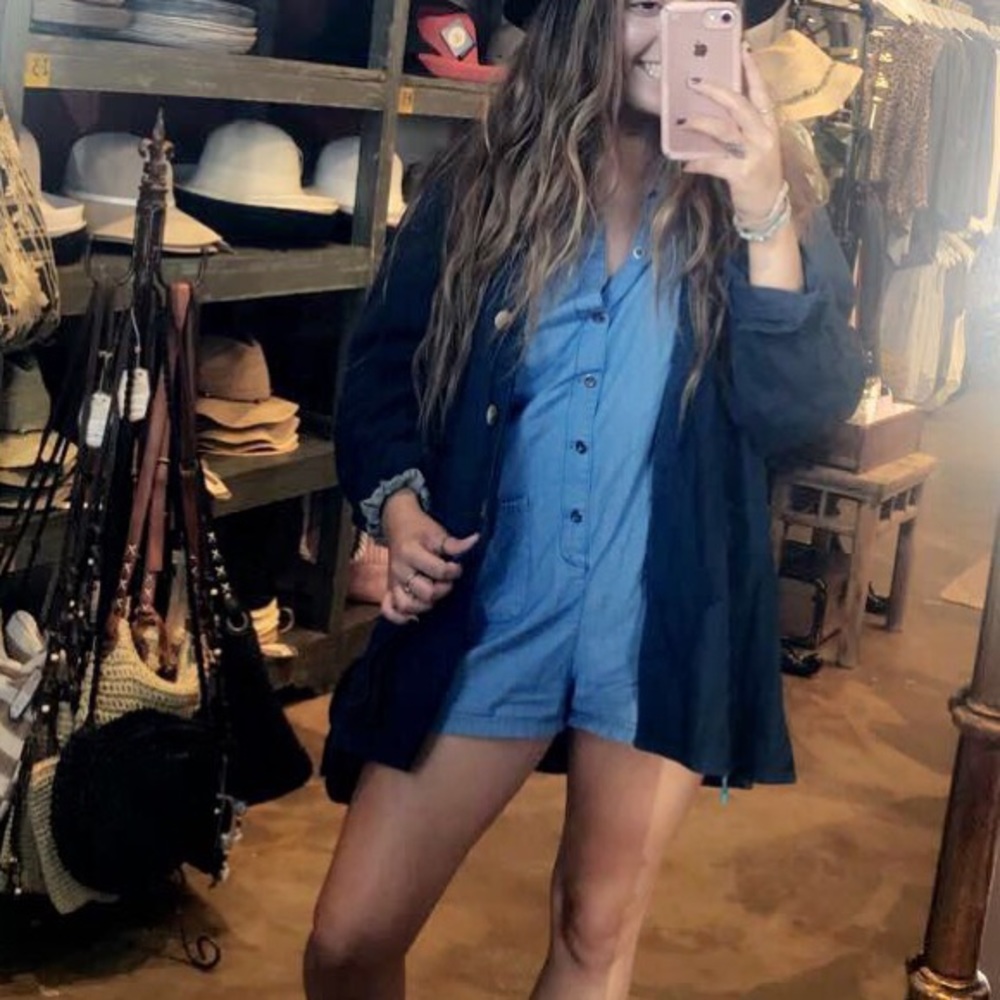 Blue denim overalls